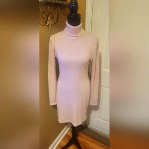 SO Light Beige Ribbed Turtleneck Sweater Dress